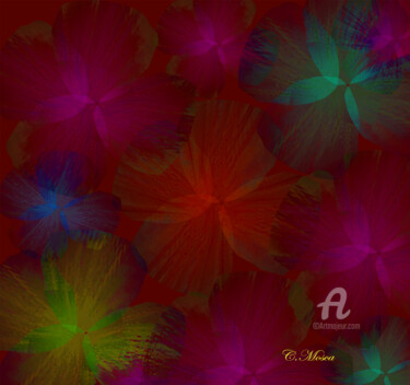 Arts numériques intitulée "fleurs-fluo1.jpg" par Christiane Mosca, Œuvre d'art originale, Peinture numérique