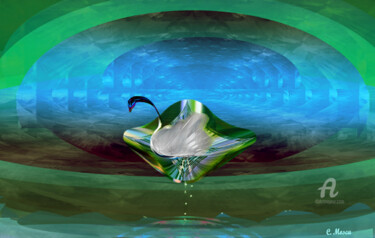 Digital Arts titled "Cygne au vert" by Christiane Mosca, Original Artwork, 2D Digital Work