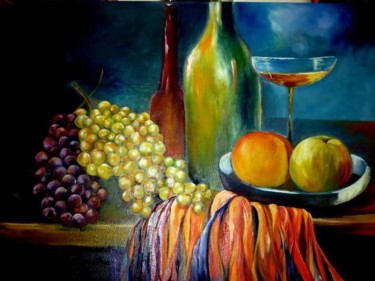 Malerei mit dem Titel "Wein und Obst" von Eva Hedbabny, Original-Kunstwerk