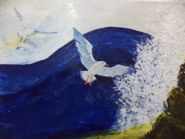 Peinture intitulée "flying-low.jpg" par Fareli, Œuvre d'art originale, Encaustique