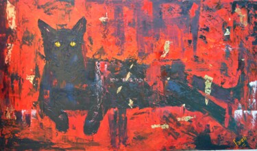 Malarstwo zatytułowany „Gato Negro” autorstwa Fareli, Oryginalna praca, Olej