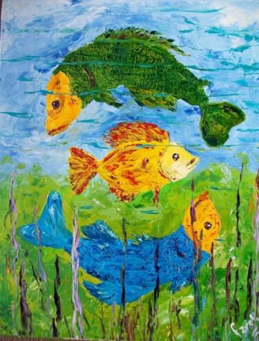 Painting titled "Yellow Fish" by Fareli, Original Artwork, Oil