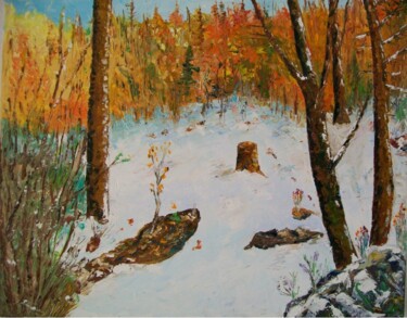 Картина под названием "When snow comes" - Fareli, Подлинное произведение искусства, Масло