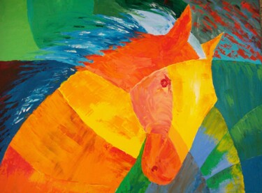 Pintura intitulada "Golden horse" por Fareli, Obras de arte originais, Óleo