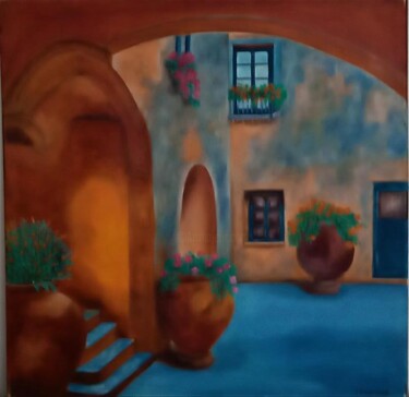 Peinture intitulée "La petite cour" par Fargier Josiane, Œuvre d'art originale, Huile