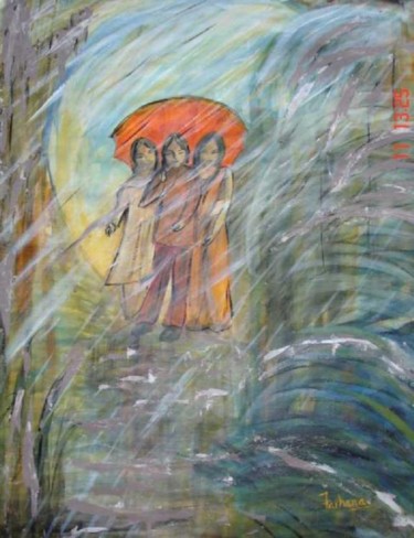 Painting titled "Summer Showers" by Farhana Sami Ahmed, Original Artwork