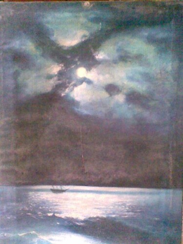 Painting titled "la lune" by Farid Bendjamah, Original Artwork