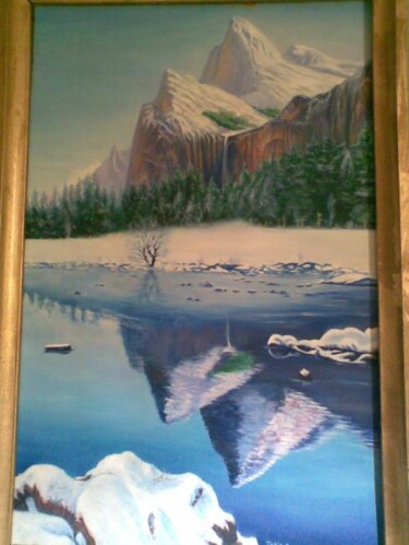 Painting titled "neige sur montagnes" by Farid Bendjamah, Original Artwork, Oil
