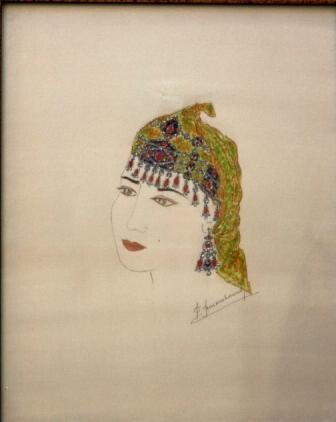 Painting titled "Coiffe Kabyle (pein…" by Farida Benmahmoud, Original Artwork