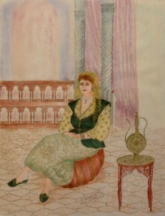 Peinture intitulée "Costume traditionne…" par Farida Benmahmoud, Œuvre d'art originale