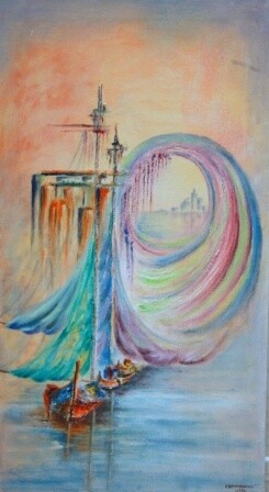 Peinture intitulée "Les voiliers (peint…" par Farida Benmahmoud, Œuvre d'art originale