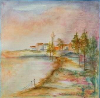 Peinture intitulée "Paysage (aquarelle)" par Farida Benmahmoud, Œuvre d'art originale