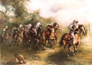 Schilderij getiteld "Cavaliers" door Faris Al-Rawi, Origineel Kunstwerk, Olie