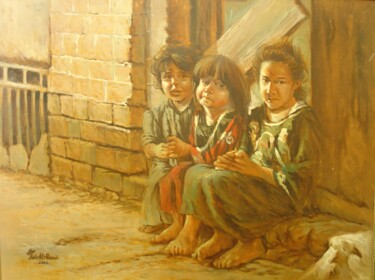 Pintura intitulada "Enfance perdue (2)…" por Faris Al-Rawi, Obras de arte originais, Óleo