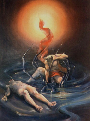 Painting titled "la survie du plus f…" by Faris Al-Rawi, Original Artwork, Oil