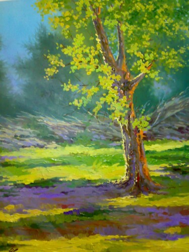 Painting titled "Paysage (1)" by Faris Al-Rawi, Original Artwork, Oil