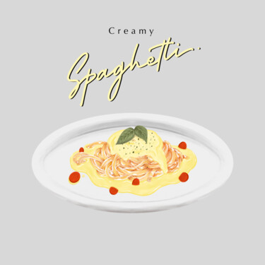Arte digitale intitolato "Creamy Spaghetti" da Farizkyfattah Farizky Fatah N, Opera d'arte originale, Lavoro digitale 2D