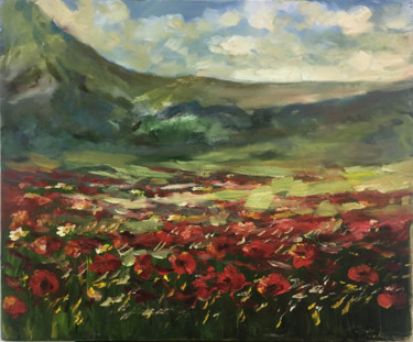 Painting titled "Landscape Painting…" by Elena Farshidi, Original Artwork, Oil Mounted on Wood Stretcher frame