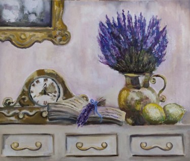 Painting titled "Flowers Painting on…" by Elena Farshidi, Original Artwork, Oil Mounted on Wood Stretcher frame