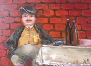 Painting titled "Bar Beer Art, Bar D…" by Elena Farshidi, Original Artwork, Oil Mounted on Wood Stretcher frame