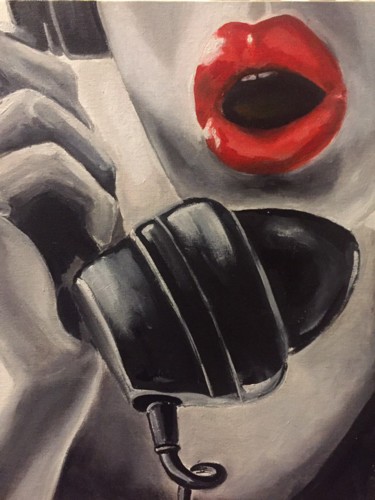 "Red Lips Painting,W…" başlıklı Tablo Елена Фаршиди tarafından, Orijinal sanat, Petrol Ahşap Sedye çerçevesi üzerine monte e…