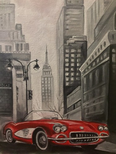 Painting titled "Car Lover, NY, New…" by Elena Farshidi, Original Artwork, Oil Mounted on Wood Stretcher frame