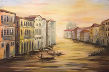 Painting titled "Venice Painting on…" by Elena Farshidi, Original Artwork, Oil Mounted on Wood Stretcher frame