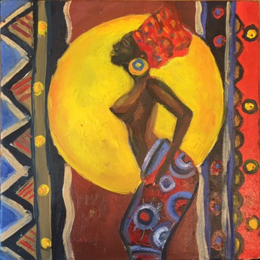 Pintura intitulada "African Painting, S…" por Elena Farshidi, Obras de arte originais, Óleo Montado em Armação em madeira