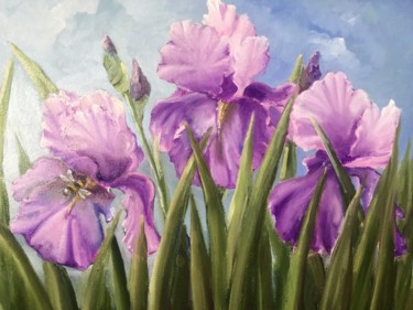 Картина под названием "Irises oil painting…" - Елена Фаршиди, Подлинное произведение искусства, Масло