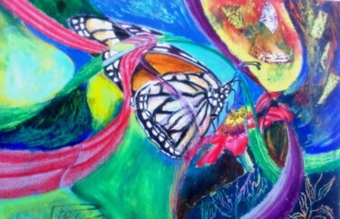 Disegno intitolato "Le Papillon dans to…" da Farnaz Pishro, Opera d'arte originale, Pastello