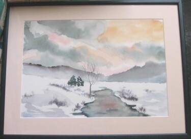 Peinture intitulée "Rivière en neige" par Farnaz Pishro, Œuvre d'art originale, Aquarelle