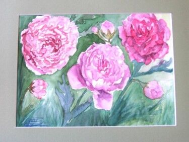 Painting titled "Les pivoines roses" by Farnaz Pishro, Original Artwork, Oil