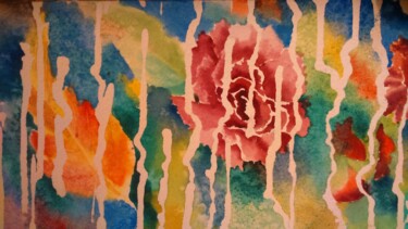 Dessin intitulée "Fleurs en pluie" par Farnaz Pishro, Œuvre d'art originale, Aquarelle