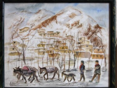 Peinture intitulée "Un village au nord…" par Farnaz Pishro, Œuvre d'art originale, Aquarelle