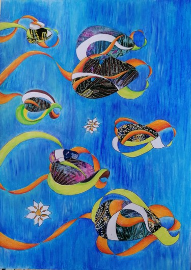 Dessin intitulée "Bleu" par Farnaz Pishro, Œuvre d'art originale, Pastel