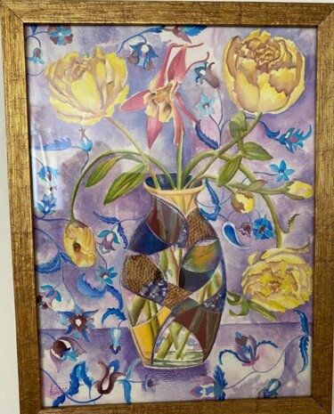 Dessin intitulée "La vase et fleur" par Farnaz Pishro, Œuvre d'art originale, Aquarelle