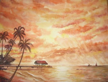 Peinture intitulée "Vacances" par Farnaz Pishro, Œuvre d'art originale, Aquarelle