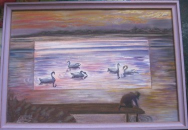 Peinture intitulée "les cygnes heureux" par Farnaz Pishro, Œuvre d'art originale