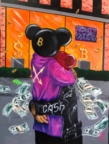 Painting titled "Bitcoin lover" by Ela Vichi, Original Artwork, Acrylic Mounted on Wood Stretcher frame