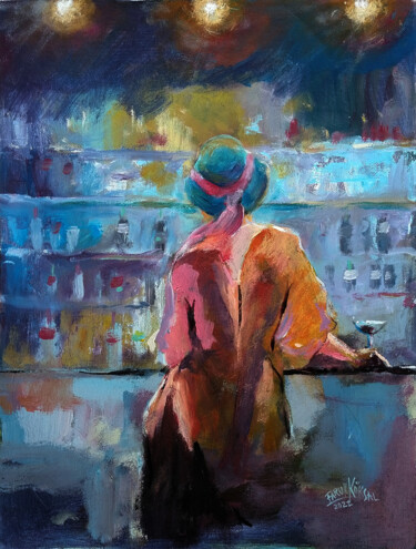 Painting titled "A lady at the bar" by Faruk Köksal, Original Artwork, Acrylic