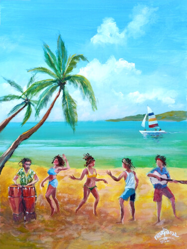 Painting titled "Dance in Jamaica" by Faruk Köksal, Original Artwork, Acrylic