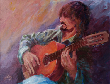 Painting titled "Flamenco Guitarist" by Faruk Köksal, Original Artwork, Acrylic