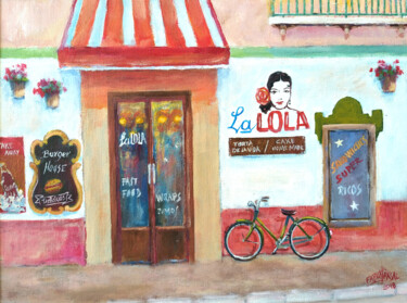 Pintura intitulada "La Lola Cafeteria" por Faruk Köksal, Obras de arte originais, Acrílico Montado em Armação em madeira