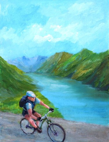 Peinture intitulée "Mountain Biking in…" par Faruk Köksal, Œuvre d'art originale, Acrylique