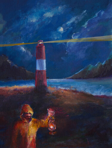 Pittura intitolato "The Lighthouse at t…" da Faruk Köksal, Opera d'arte originale, Acrilico