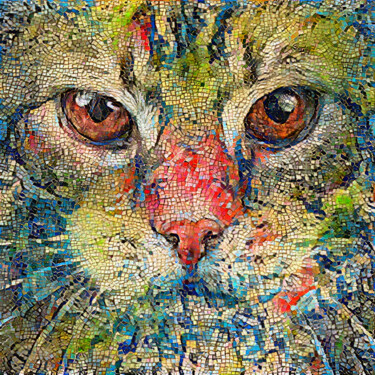Digitale Kunst mit dem Titel "MOSAIC CAT" von Faruk Soyarat, Original-Kunstwerk, Digitale Malerei