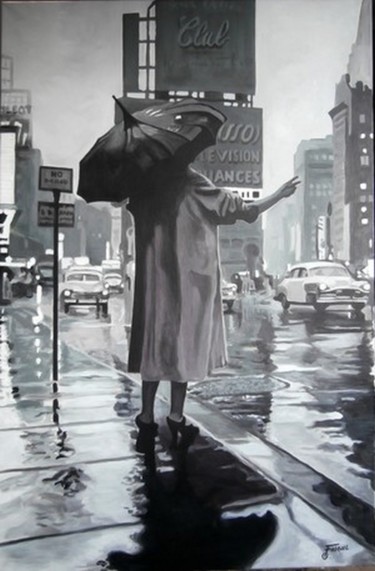 Painting titled "New York sous la pl…" by Off Olivier Fasquel, Original Artwork