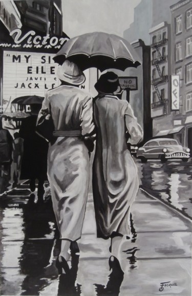 Painting titled "New-York sous la pl…" by Off Olivier Fasquel, Original Artwork