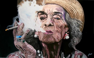 Картина под названием "La fumeuse" - Off Olivier Fasquel, Подлинное произведение искусства, Акрил