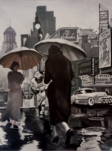 Pintura titulada "New York sous la pl…" por Off Olivier Fasquel, Obra de arte original, Acrílico